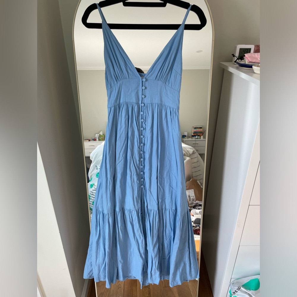 Abercrombie button-through maxi dress in blue (size XS petite)